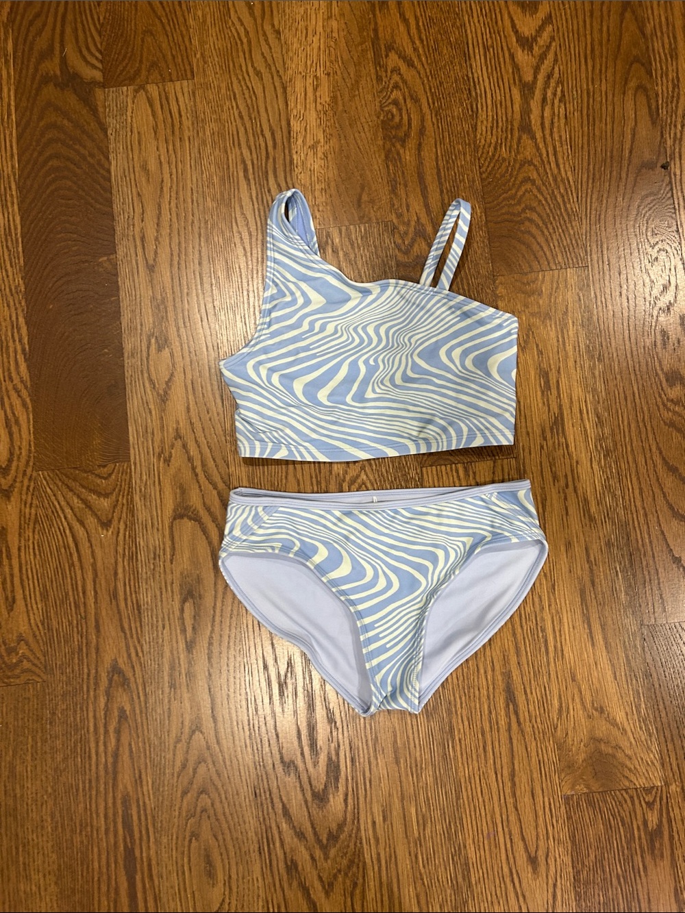 Athleta Girls Size 12 Kids Light Blue Swirl Two-Piece Swim Set